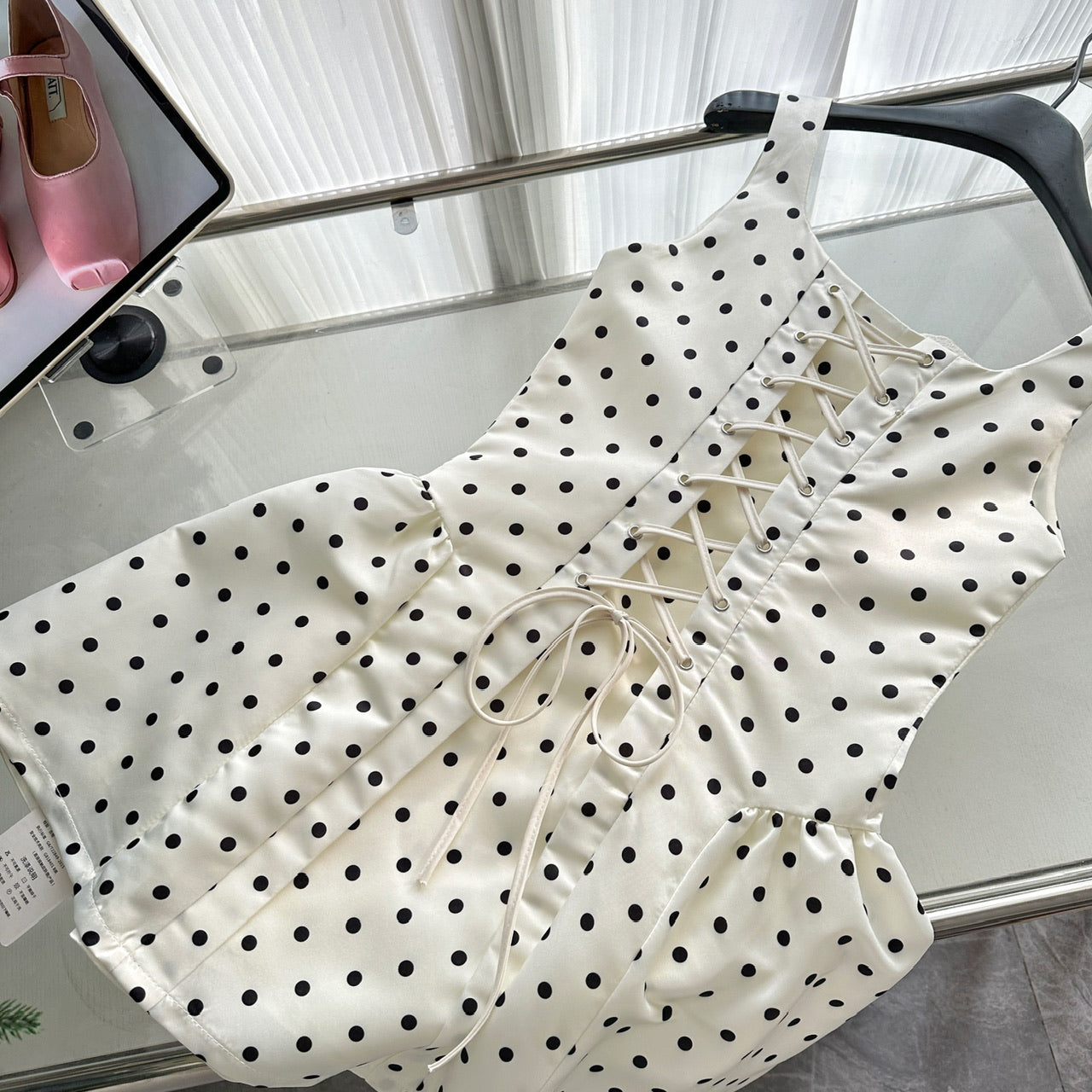 Sexy Ball Gown Square Neckline Satin Ivory Polka Dots Short Summer Dress Holiday Party Outfits For Women DP0120