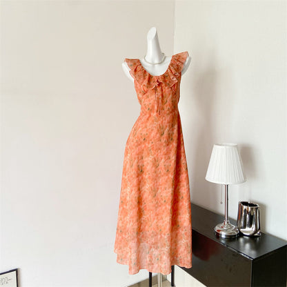 Sexy A line Jewel Summer Orange Chiffon Dress Holiday Party Outfits For Women DP0029