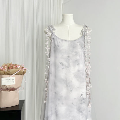 Cute A Line Spaghetti Straps Floral Chiffon Summer Dress Holiday Party Outfits For Girls DP0133