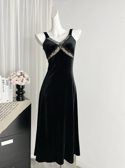 Sexy Mermaid Straps Black Velvet Summer Dress Holiday Party Birthday Outfits For Women DP0136