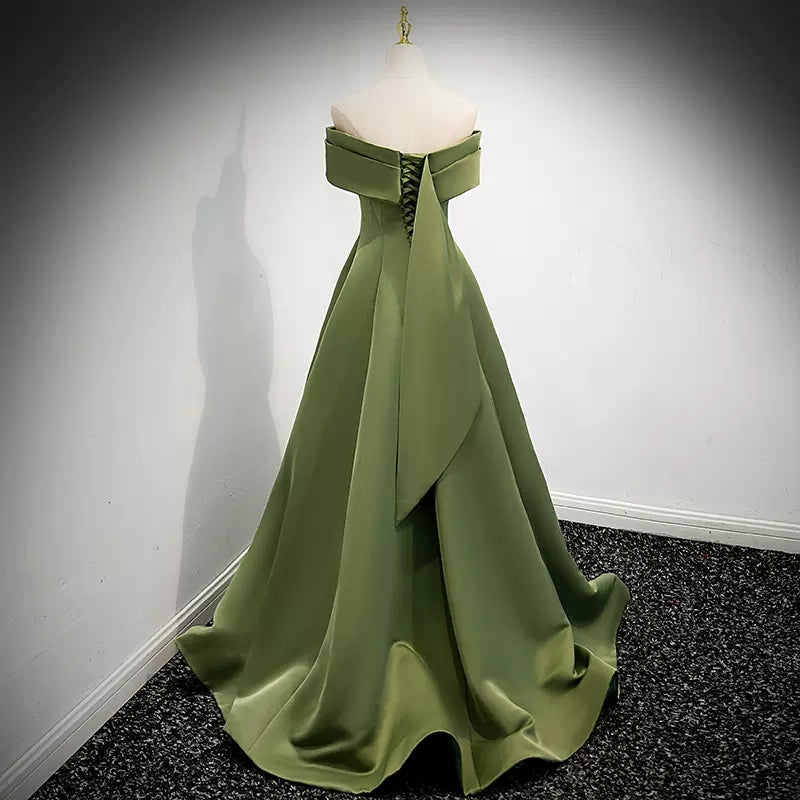 Simple Sage Green Satin Prom Dresses Sexy Evening Dress SH105