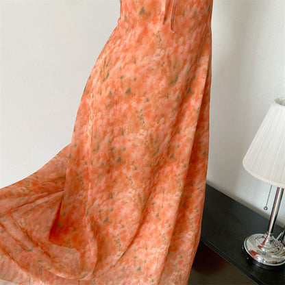 Sexy A line Jewel Summer Orange Chiffon Dress Holiday Party Outfits For Women DP0029