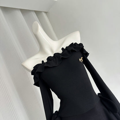 Cute A Line Off The Shoulder Black Summer Dress Holiday Party Outfits For Women DP0094