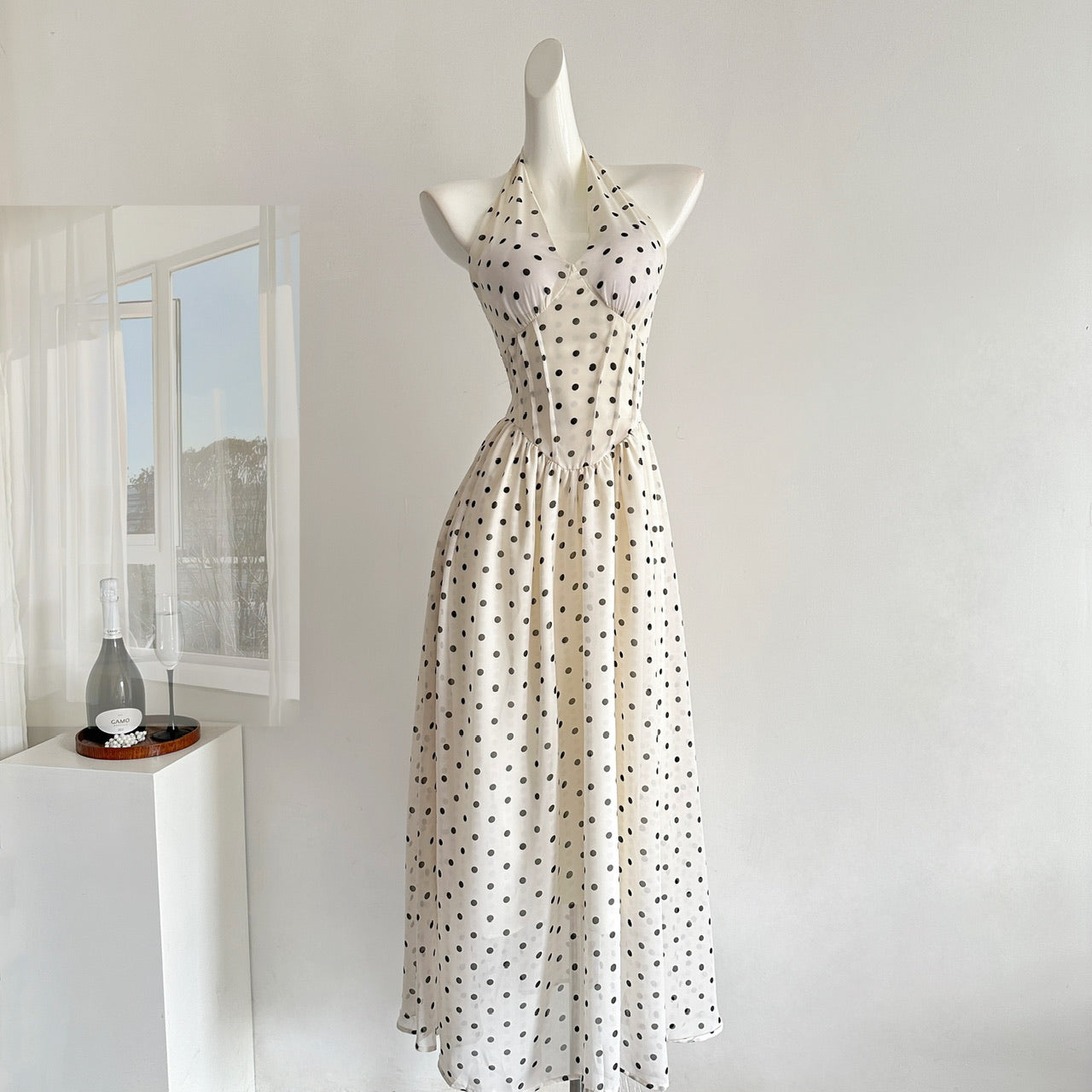 Cute A Line Halter Polka Dots Summer Dress Holiday Party Outfits For Women DP0101