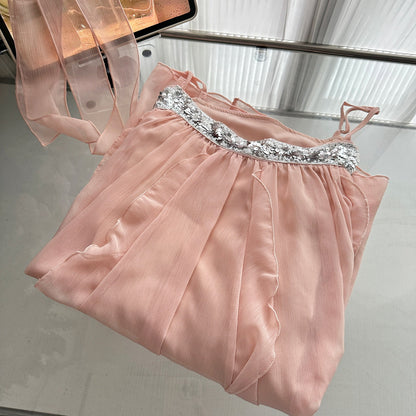 Cute A Line Spaghetti Straps Pink Chiffon Summer Dress Holiday Short Party Outfits For Women DP0102
