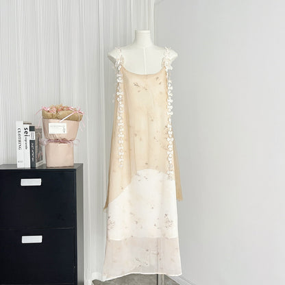 Cute A Line Spaghetti Straps Floral Chiffon Summer Dress Holiday Party Outfits For Girls DP0133