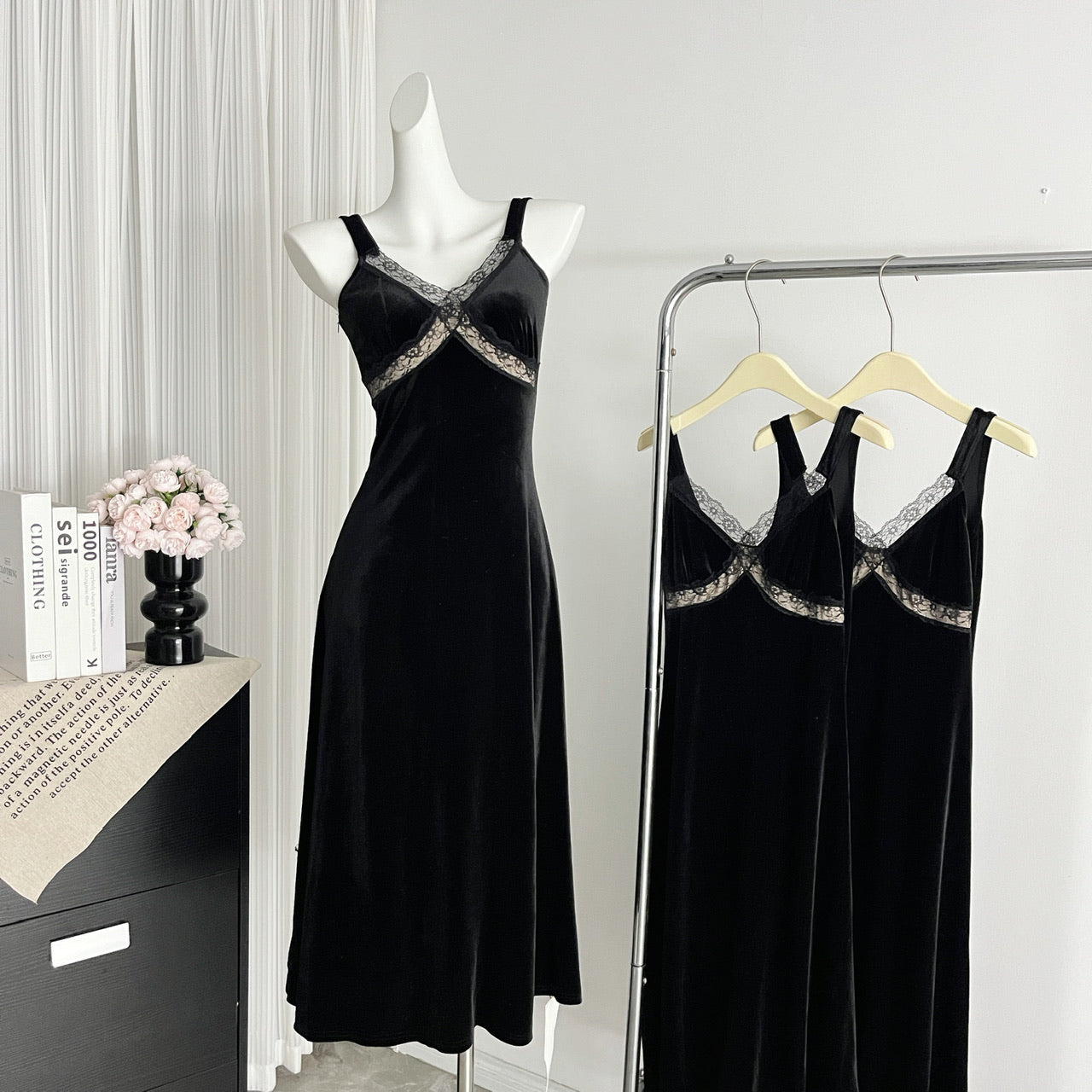 Sexy Mermaid Straps Black Velvet Summer Dress Holiday Party Birthday Outfits For Women DP0136