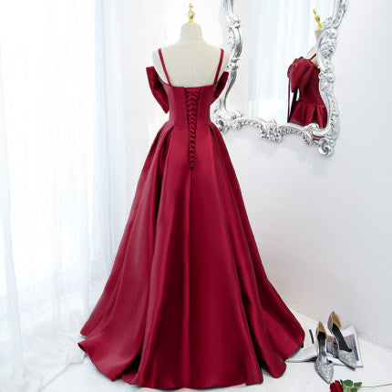 Simple A line Red Long Prom Dresses SH208