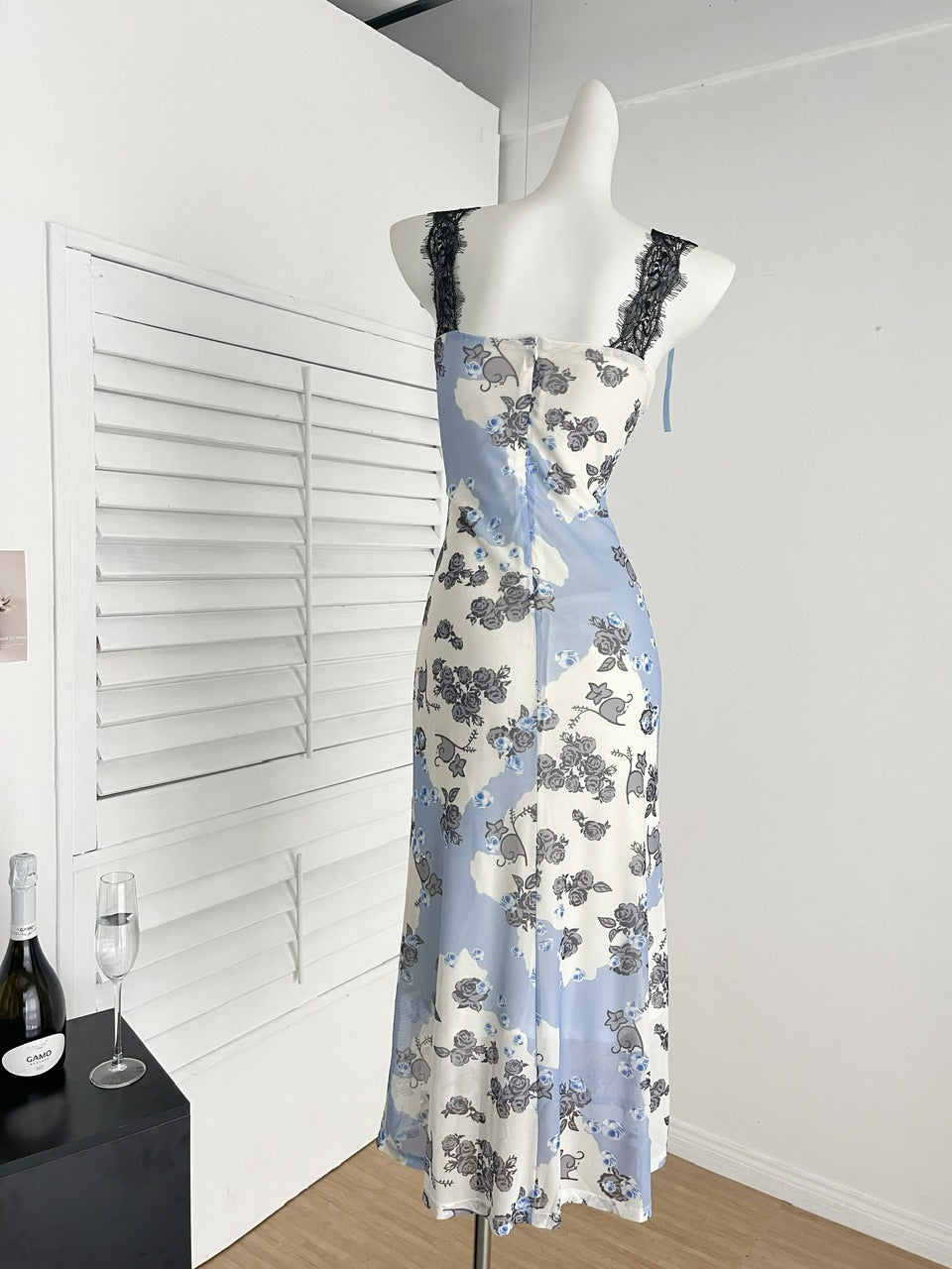 Sexy Sheath Straps Floral Blue Summer Dress Holiday Party Outfits For Women DP0112