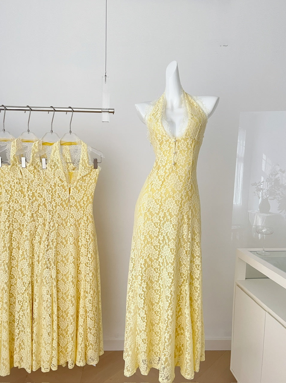 Sexy Sheath V Neckline Yellow Lace Summer Dress Holiday Party Outfits For Women DP0114