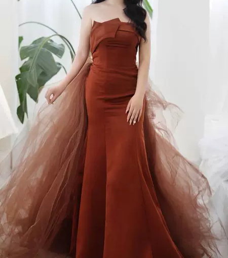 Unique Mermaid  Satin Brown Long Prom Dress, Brown Long Evening Dress ED0730