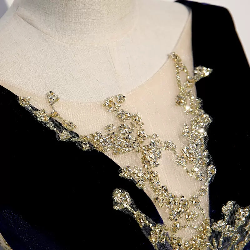 Navy Blue Tulle Long Prom Dresses SH122