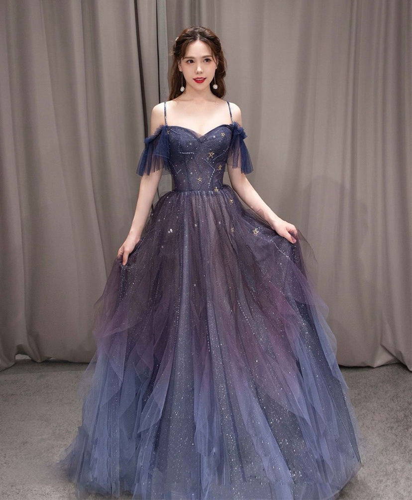 Purple Gradient Tulle Long Prom Dress, Beautiful A-Line Evening Party Dress gh2643