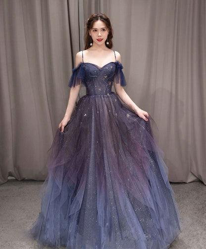 Purple Gradient Tulle Long Prom Dress, Beautiful A-Line Evening Party Dress gh2643