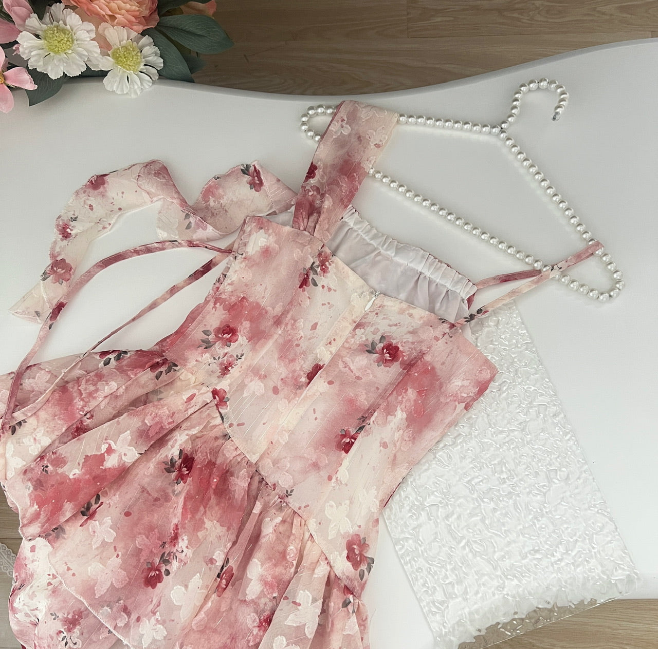 Sweet A Line Straps Pink Floral Summer Short Dresses DP0014