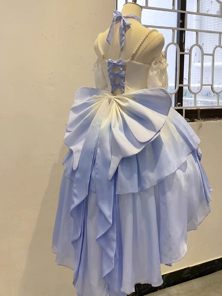 Vintage Ball Gown Off The Shoulder Ombre Blue Chiffon 22th Birthday Dresses Lolita Dress Cute Lolita Outfits DH2448