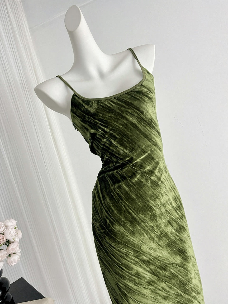 Sexy Mermaid Spaghetti Straps Velvet Green Summer Dress Holiday Party Outfits For Women DP0093