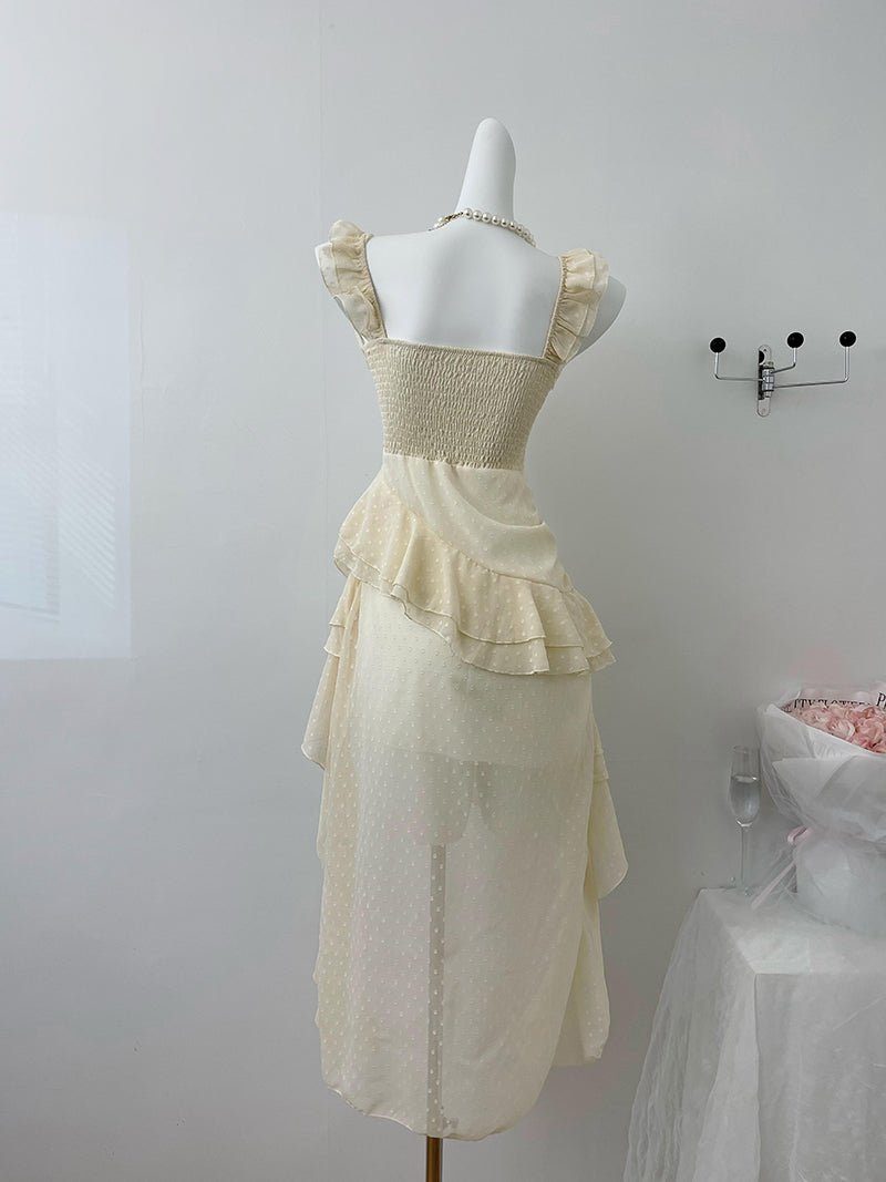 Cute High Low Square Neckline Ruffles Summer Dress Holiday Party Outfits For Women DP0089