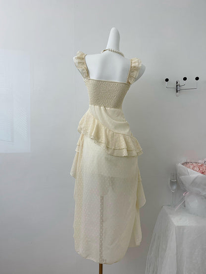 Cute High Low Square Neckline Ruffles Summer Dress Holiday Party Outfits For Women DP0089