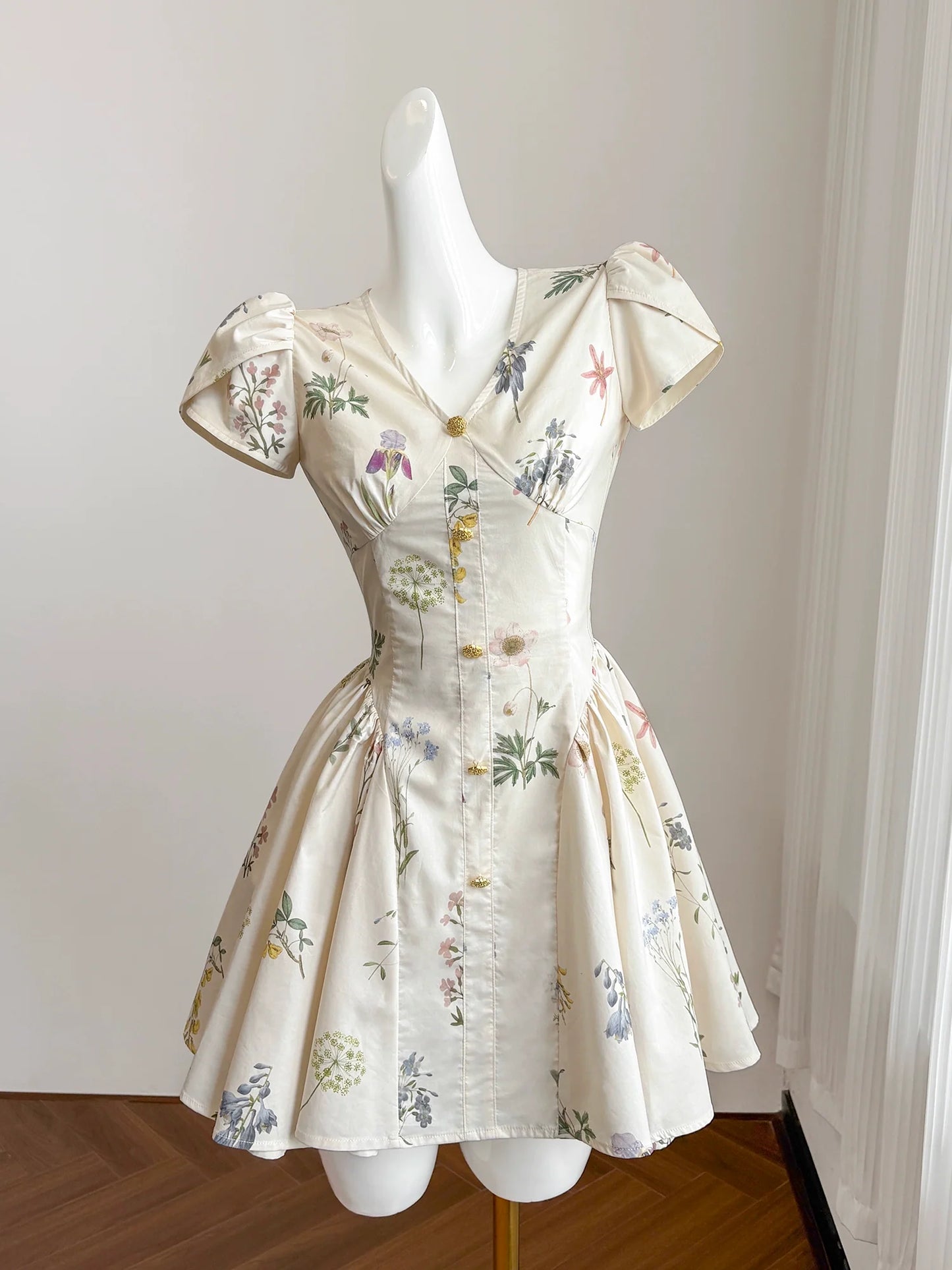 French retro plant print homecoming dress for women summer short niche design 11288