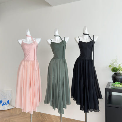 Cute A Line Spaghetti Straps Chiffon Summer Beach Dress Holiday Party Outfits For Girls DP1401