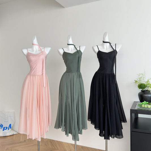 Cute A Line Spaghetti Straps Chiffon Summer Beach Dress Holiday Party Outfits For Girls DP1401
