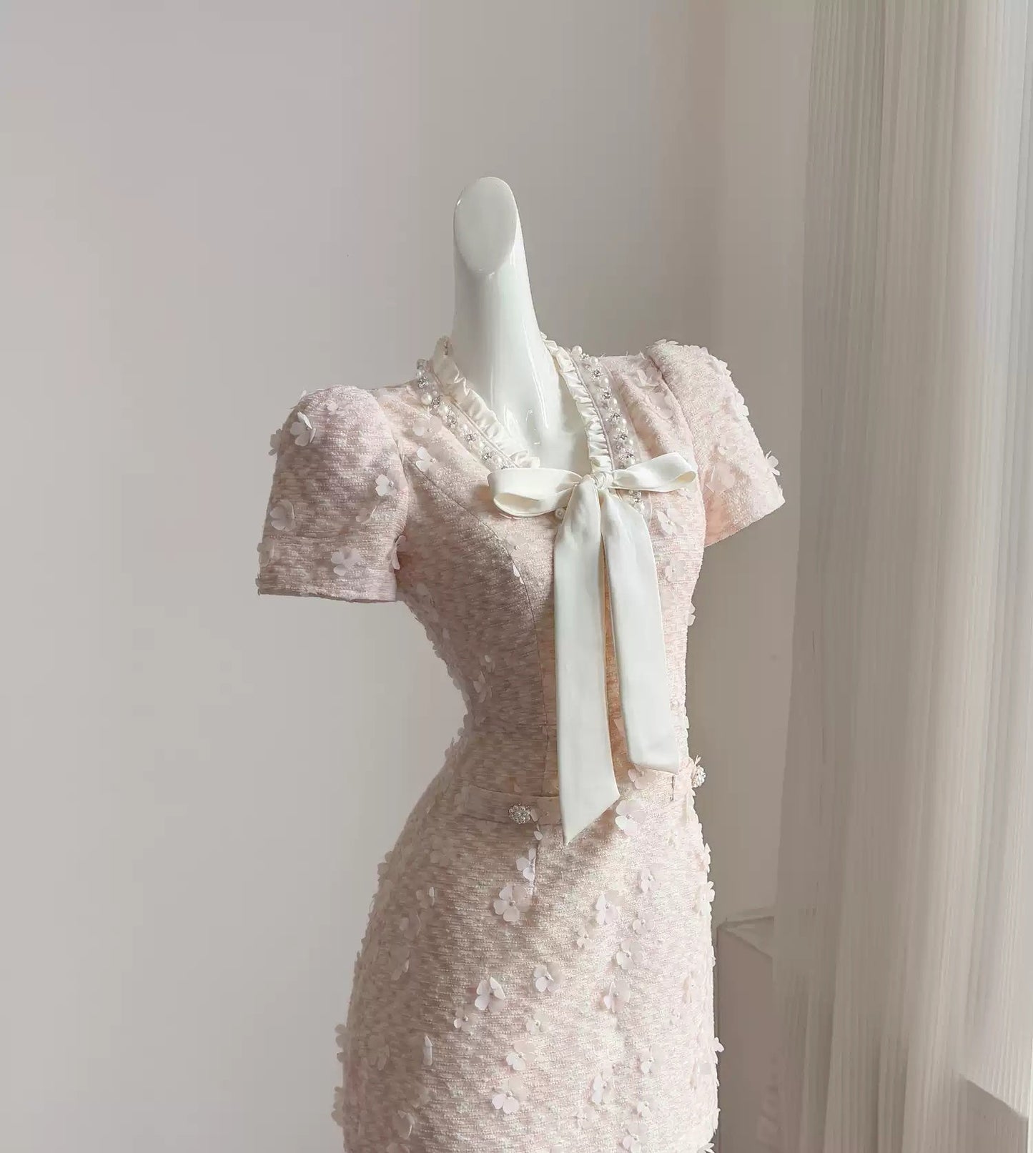 Pink retro Chanel style homecoming dress for women summer short petite high-end dress 11290