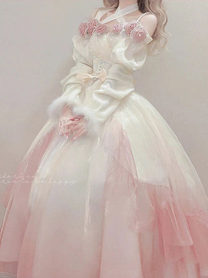 Vintage Ball Gown Off The Shoulder Short Sleeves 16th Ombre Pink Birthday Dress Lolita Dress Birthday Outfits DP0226