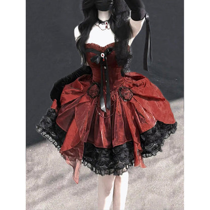 Cute Ball Gown Sweetheart Burgundy Short Lace Summer 18th Birthday Dress Lolita Dress Birthday Outfits W1251