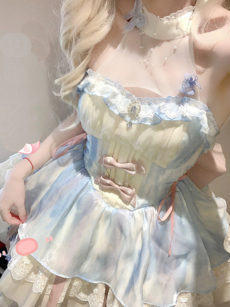 Vintage Ball Gown Halter Lace Short Mini Summer 18th Birthday Dress Lolita Dress Birthday Outfits W1247