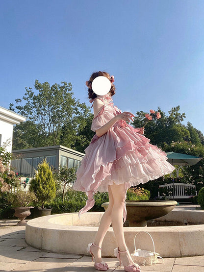 Vintage Ball Gown Pink Short Mini Summer 18th Birthday Dress Lolita Dress Birthday Outfits W1248