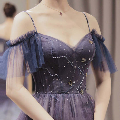 Purple Gradient Tulle Long Prom Dress, Beautiful A-Line Evening Party Dress gh2643