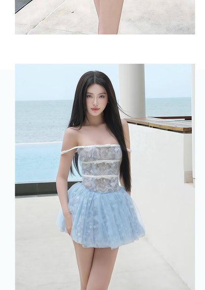 Cute A line Strapless Blue Lace Party Dresses Short Formal Homecoming Dresses Night Chic Elegant Short Dresses Cocktail Dress 16th Birthday Outfits Hoco Dresses DH2753