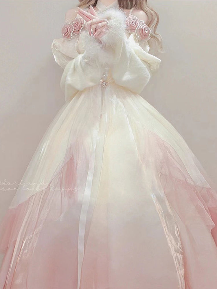 Vintage Ball Gown Off The Shoulder Short Sleeves 16th Ombre Pink Birthday Dress Lolita Dress Birthday Outfits DP0226