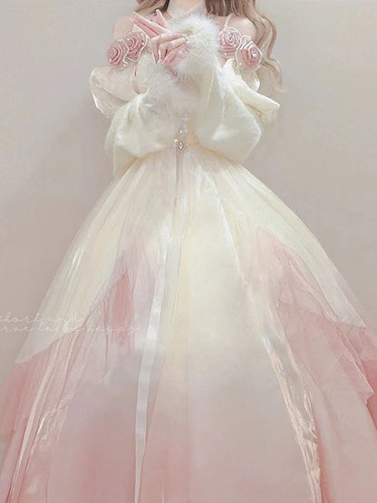 Vintage Ball Gown Off The Shoulder Short Sleeves 16th Ombre Pink Birthday Dress Lolita Dress Birthday Outfits DP0226