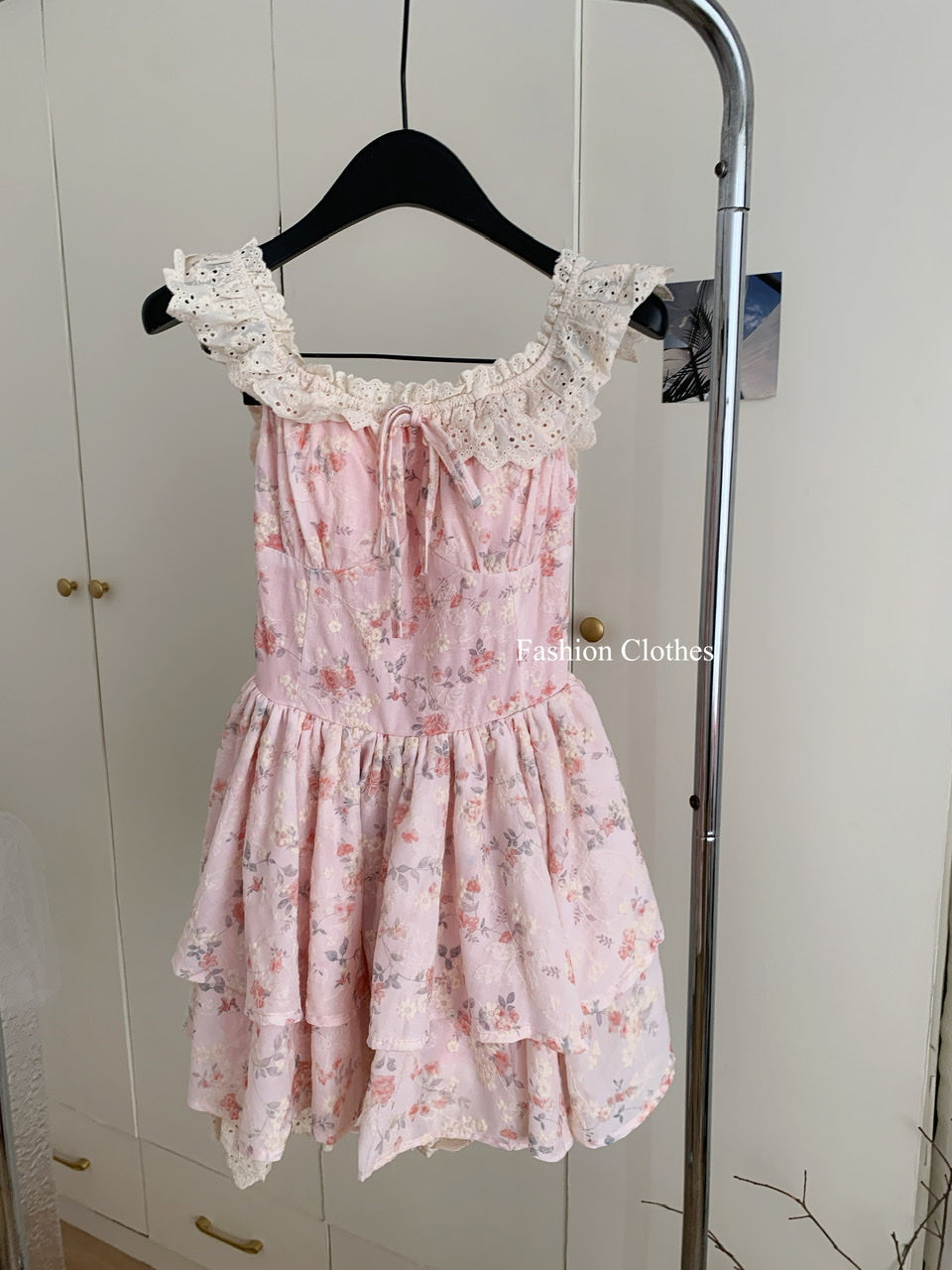 Cute Ball Gown Square Satin Floral Pink Short Summer Dress Holiday Party Outfits For Women DP1406