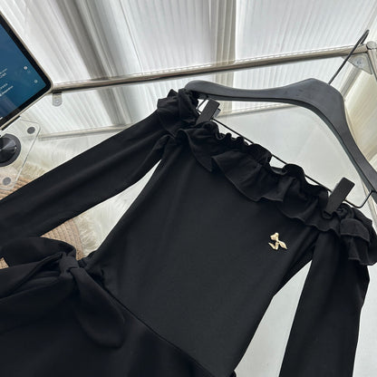 Cute A Line Off The Shoulder Black Summer Dress Holiday Party Outfits For Women DP0094