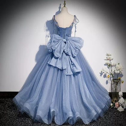 Ball Gown Blue Tulle Long Prom Dresses Sweet 16 Dress SH130