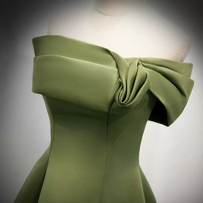 Simple Sage Green Satin Prom Dresses Sexy Evening Dress SH105