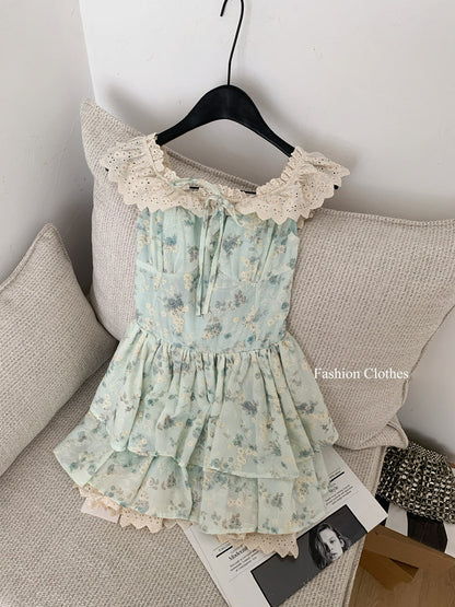 Cute Ball Gown Square Satin Floral Pink Short Summer Dress Holiday Party Outfits For Women DP1406