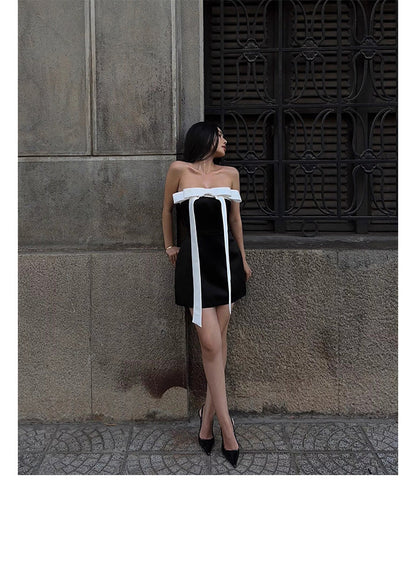 Cute A line Strapless Black Party Dresses Short Formal Homecoming Dresses Night Chic Elegant Short Dresses Cocktail Dress 16th Birthday Outfits Hoco Dresses DH2758