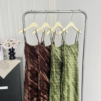 Sexy Mermaid Spaghetti Straps Velvet Green Summer Dress Holiday Party Outfits For Women DP0093