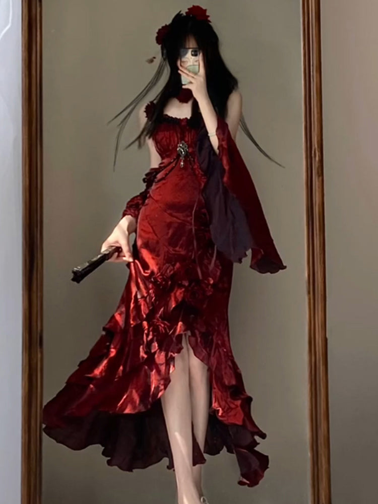 Cute High Low Burgundy Summer 18th Wine Red With Sleeves Birthday Dress Lolita Dress Birthday Outfits W1007