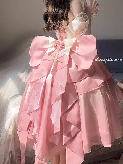 Vintage Ball Gown Halter Short Sleeves 16th Ombre Pink Birthday Dress Lolita Dress Birthday Outfits W1125