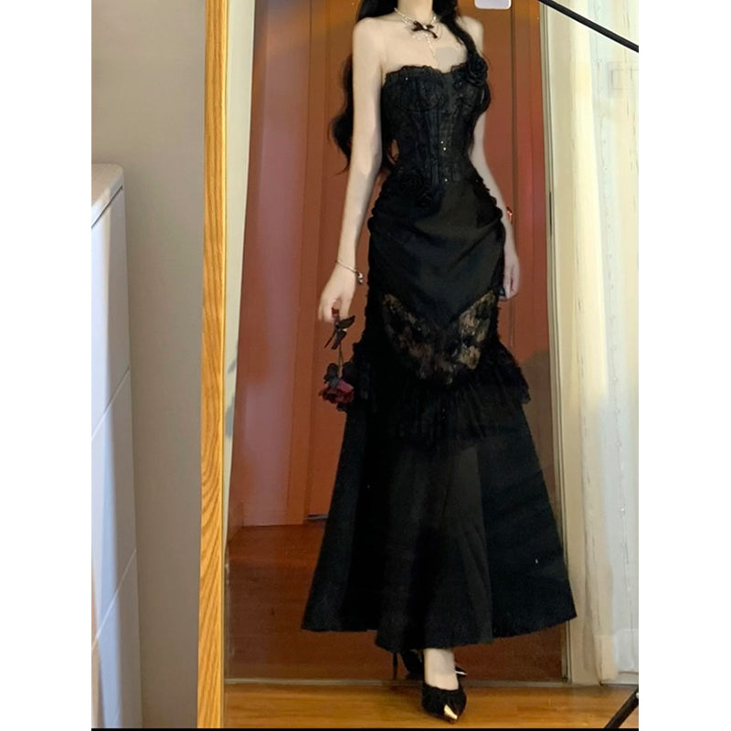 Vintage Mermaid Sweetheart Black Lace Summer 18th Birthday Dress Lolita Dress Birthday Outfits W1131