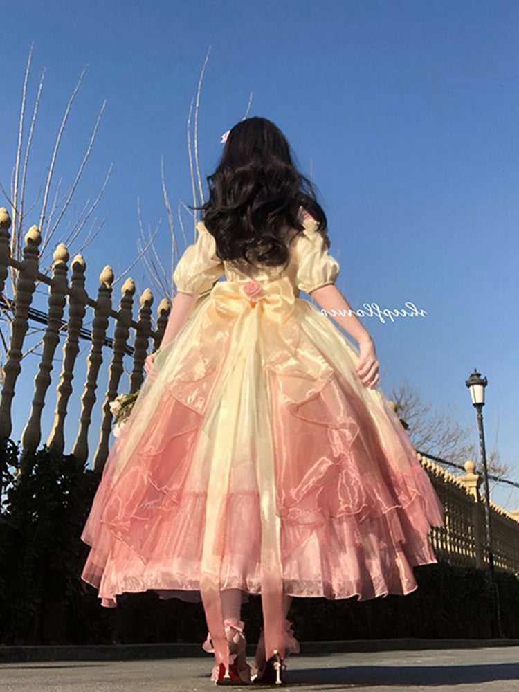 Vintage Ball Gown Off The Shoulder Short Sleeves 16th Ombre Pink Birthday Dresses Lolita Dress Birthday Outfits W1136