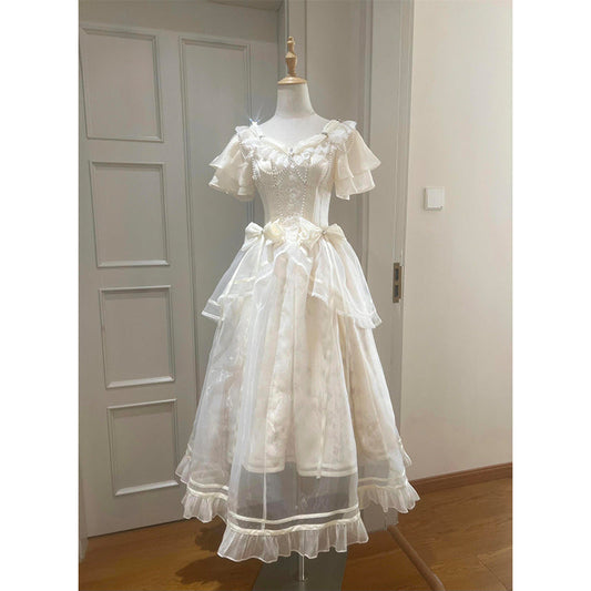 Vintage A line Sweetheart Ivory Summer 18th With Sleeves Birthday Dress Lolita Dress Birthday Outfits W1127