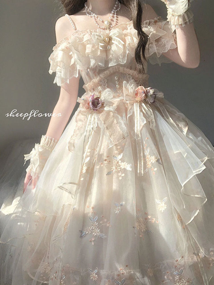 Vintage Ball Gown Off The Shoulder Lace Summer Long Holiday Dresses 16th Birthday Dress Lolita Dress Flowers Birthday Outfits W1131