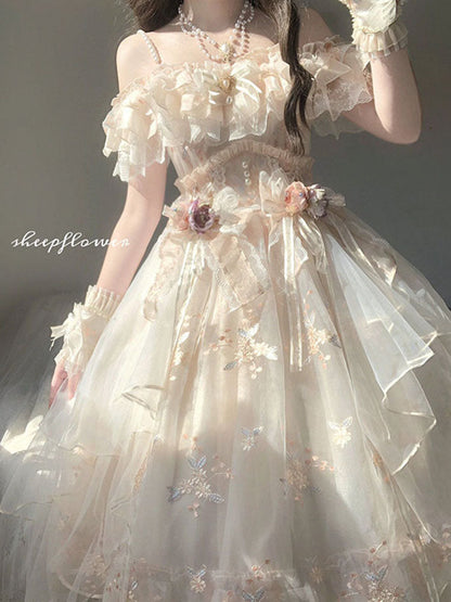 Vintage Ball Gown Off The Shoulder Lace Summer Long Holiday Dresses 16th Birthday Dress Lolita Dress Flowers Birthday Outfits W1131