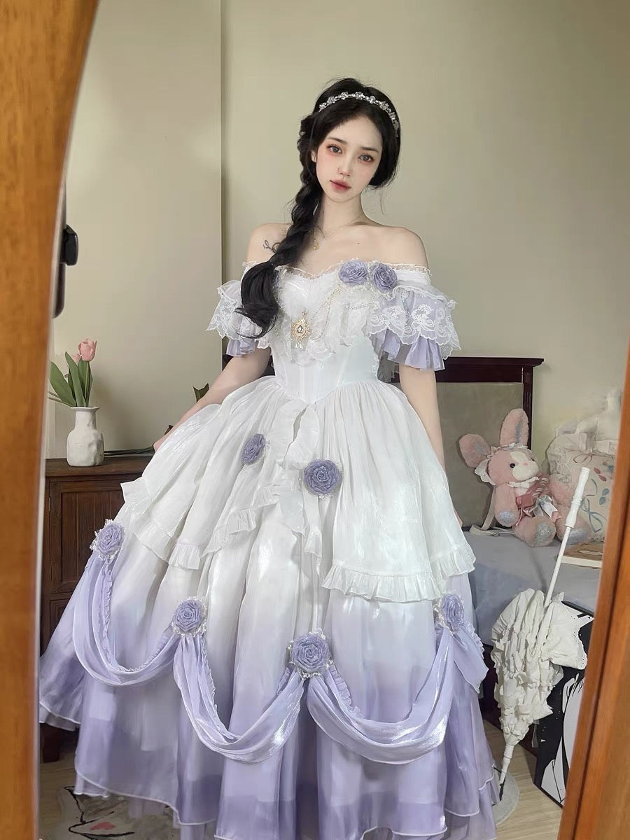 Vintage Ball Gown Off The Shoulder Short Sleeves 16th Lilac Birthday Dress Lolita Summer Dress 18th Birthday Outfits W1135